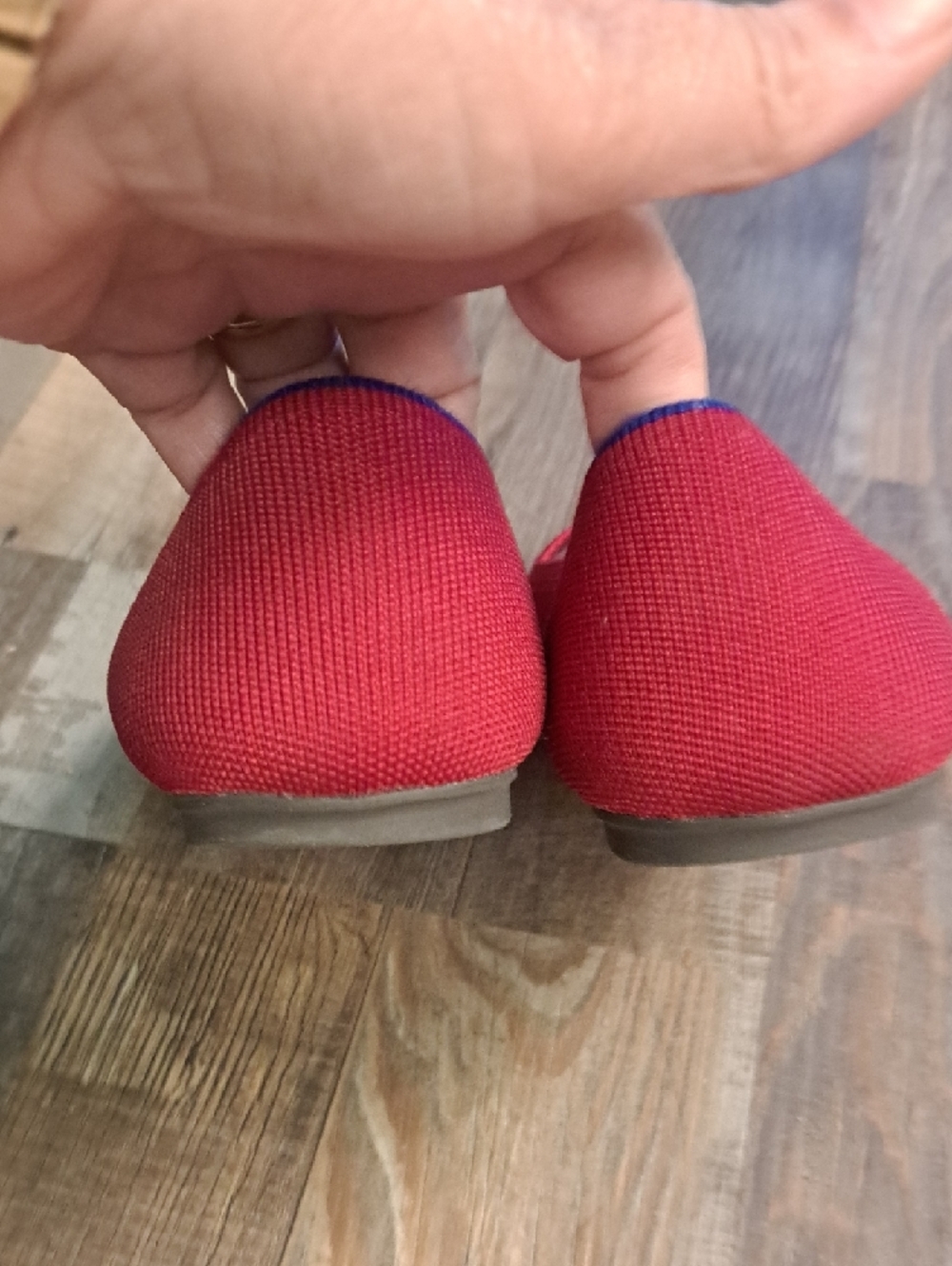 Rothy's Red Knit Ballet Flats with Blue Trim - Picture 3 of 5